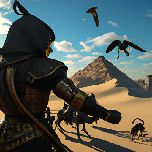 Experience the thrilling gameplay of Assassin's Creed Origins as Bayek fights against formidable adversaries.