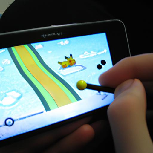 Using the Nintendo DS stylus to guide Pikachu through a racecourse in Pokémon Dash