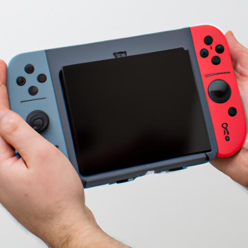 Hands holding the Nintendo Switch console with the Expansion Pack inserted.