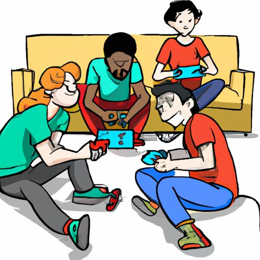 Group of friends enjoying multiplayer games on Nintendo Switch consoles.