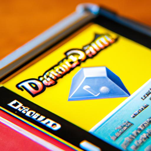 Pokémon Diamond game cartridge on a Nintendo DS console.
