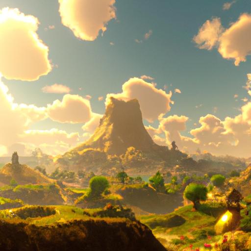 Explore the stunning landscapes of Hyrule in The Legend of Zelda: Breath of the Wild.