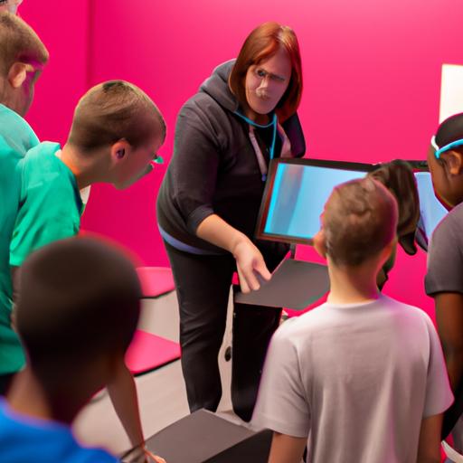 A teacher helping students install Minecraft Education Edition