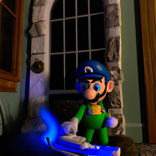 Luigi bravely explores a haunted mansion with his trusty Poltergust 5000