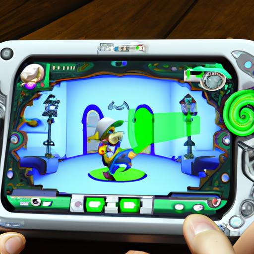 Luigi using the touchscreen and gyro sensors to navigate through haunted rooms in Luigi's Mansion 3DS