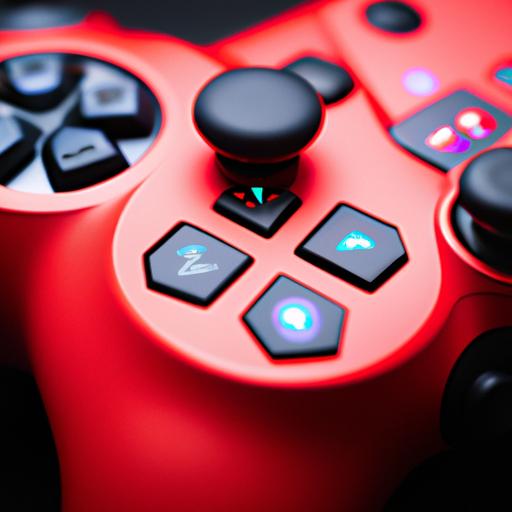 A sleek red PlayStation 4 controller with a vibrant color and unique design elements.